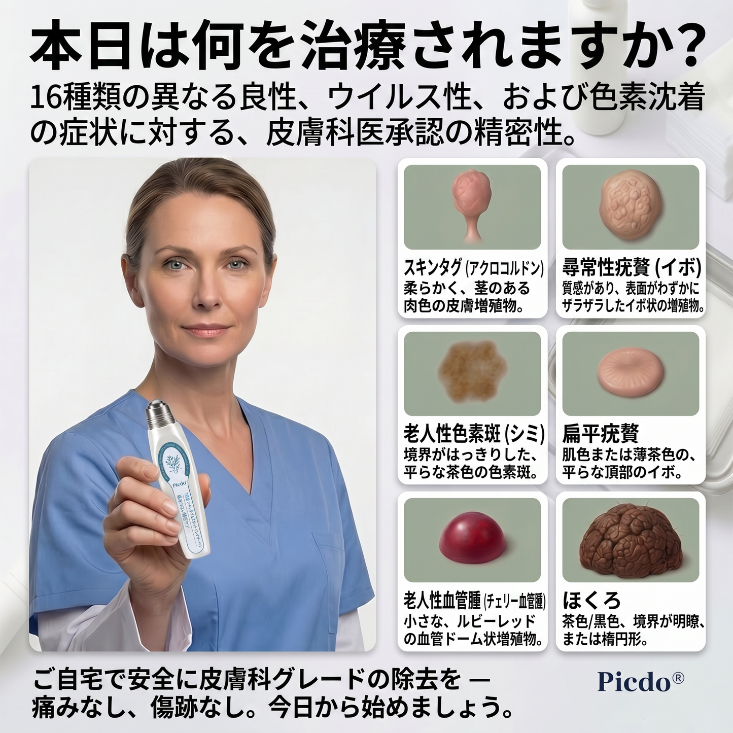 🍧公式ブランドストア  𝐏i𝐜𝐝o® 𝟕日間イボ&シミ消し(痛みも傷跡もゼロのローラーボール)